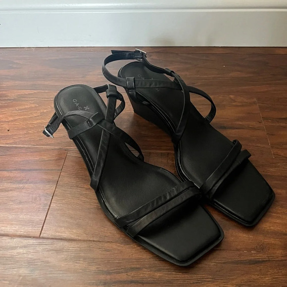 Nordstrom Caslon Square Toe Wedge Sandal in Black NWOT-Size 8 - Picture 1 of 11